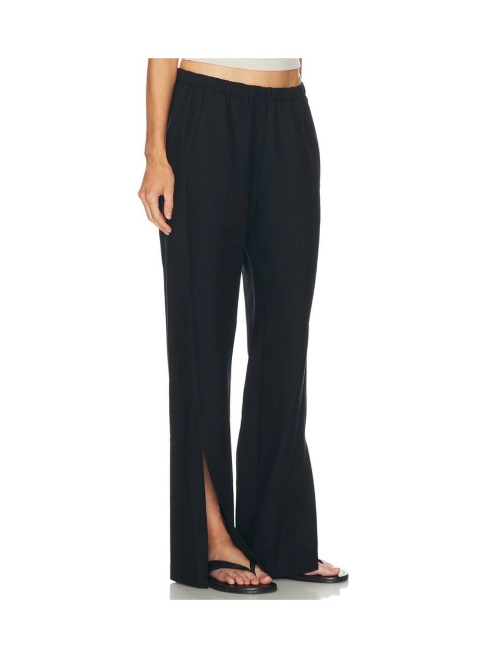 ENZA COSTA Twill Slash Everywhere Pant Women Small Black Tencel Linen Wide